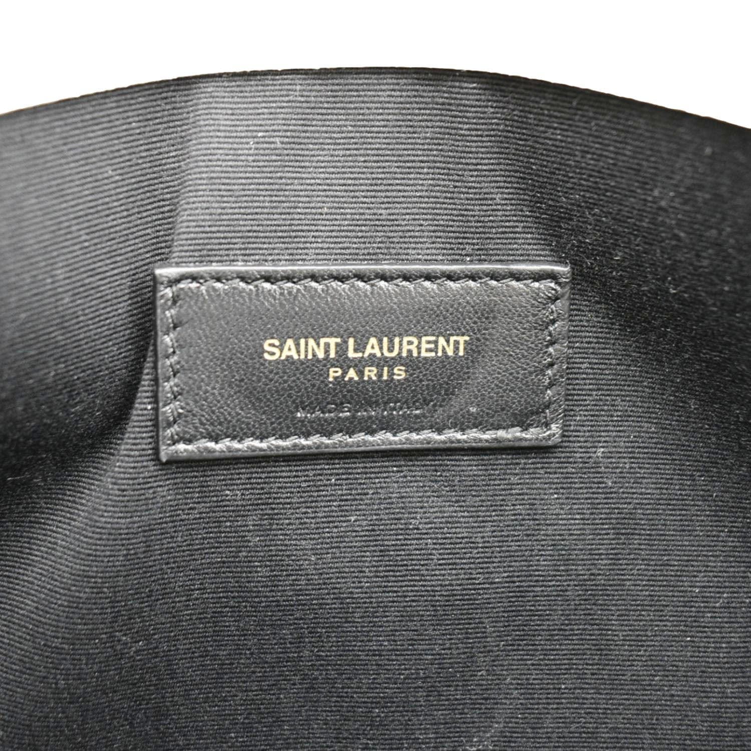 YVES SAINT LAURENT Uptown Envelope Grain De Poudre Leather Clutch Light Grey