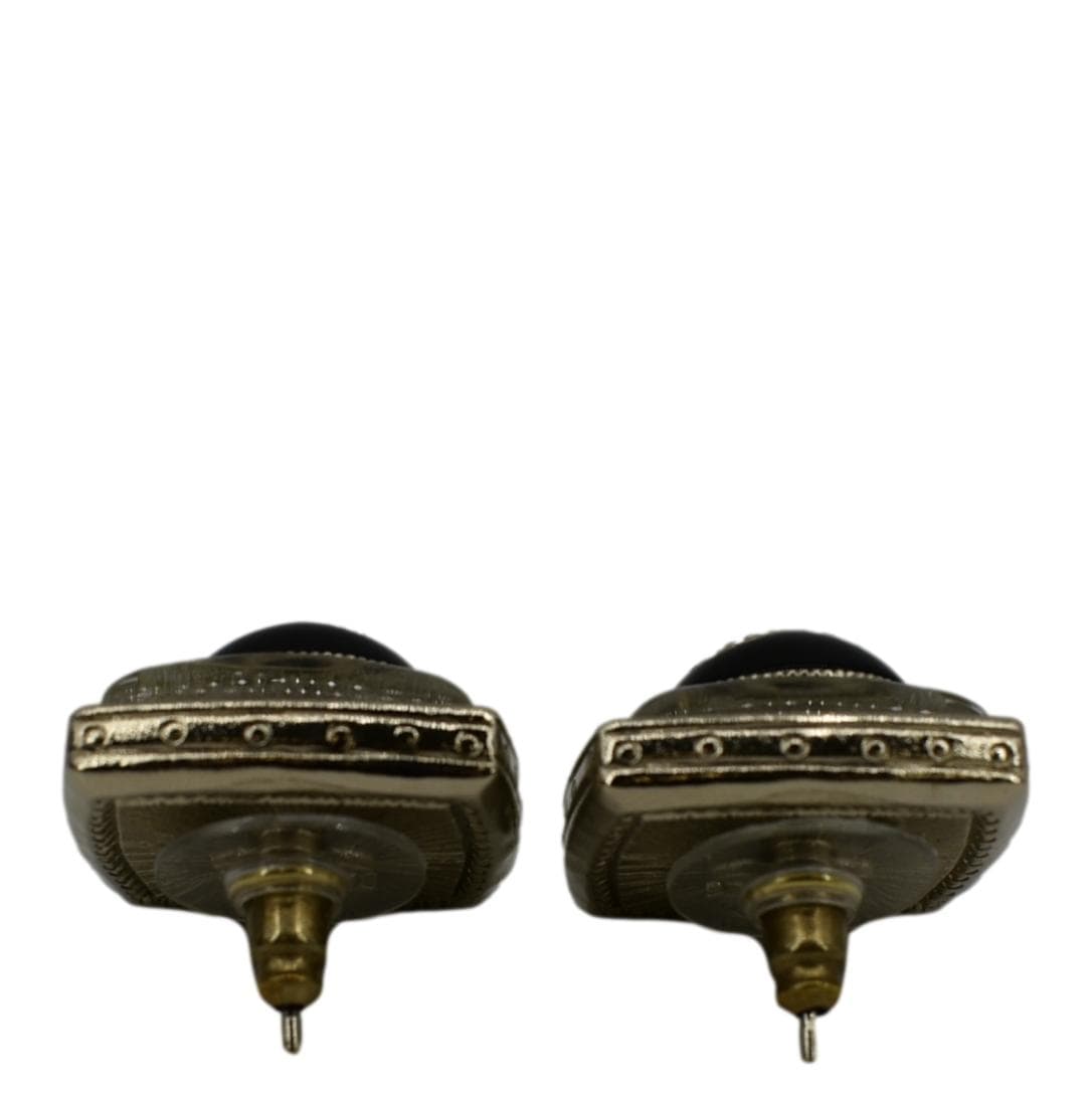 CHANEL Square Clip-on Metal Glass Pearl Strass Earrings Black