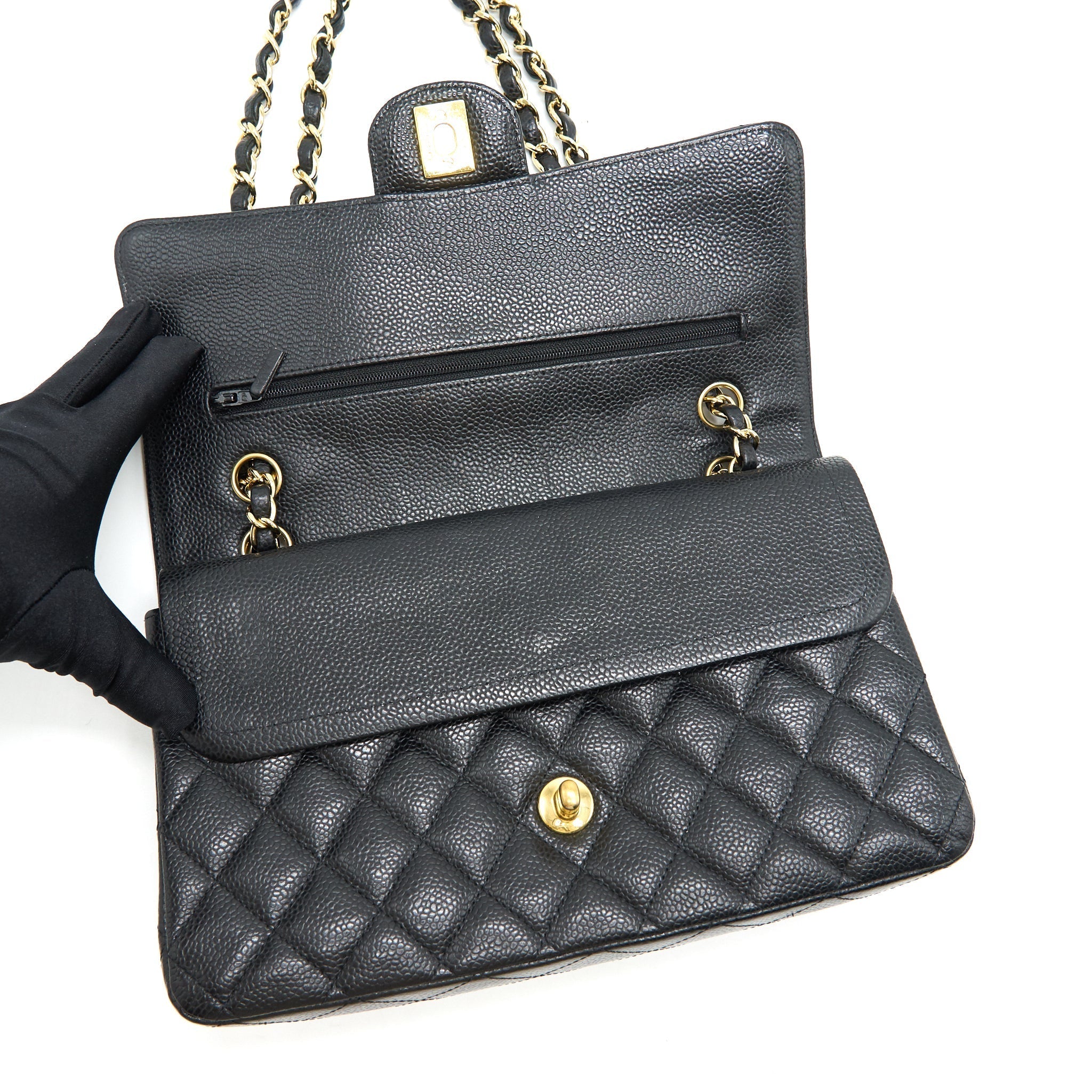 Chanel Medium Classic Double Flap Bag Caviar Black  Serial16