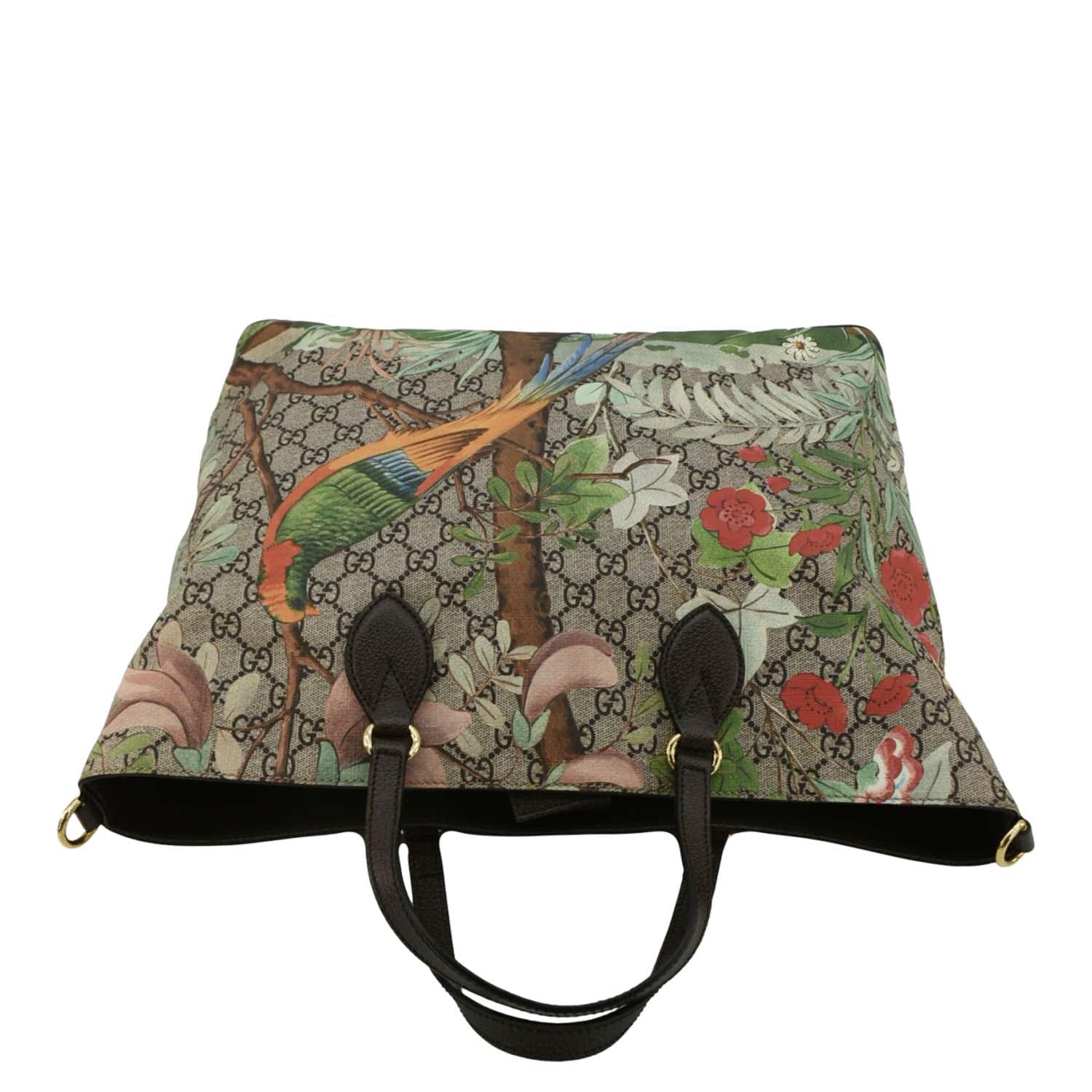 GUCCI Tian Print GG Supreme Canvas Tote Shoulder Bag Beige 453705