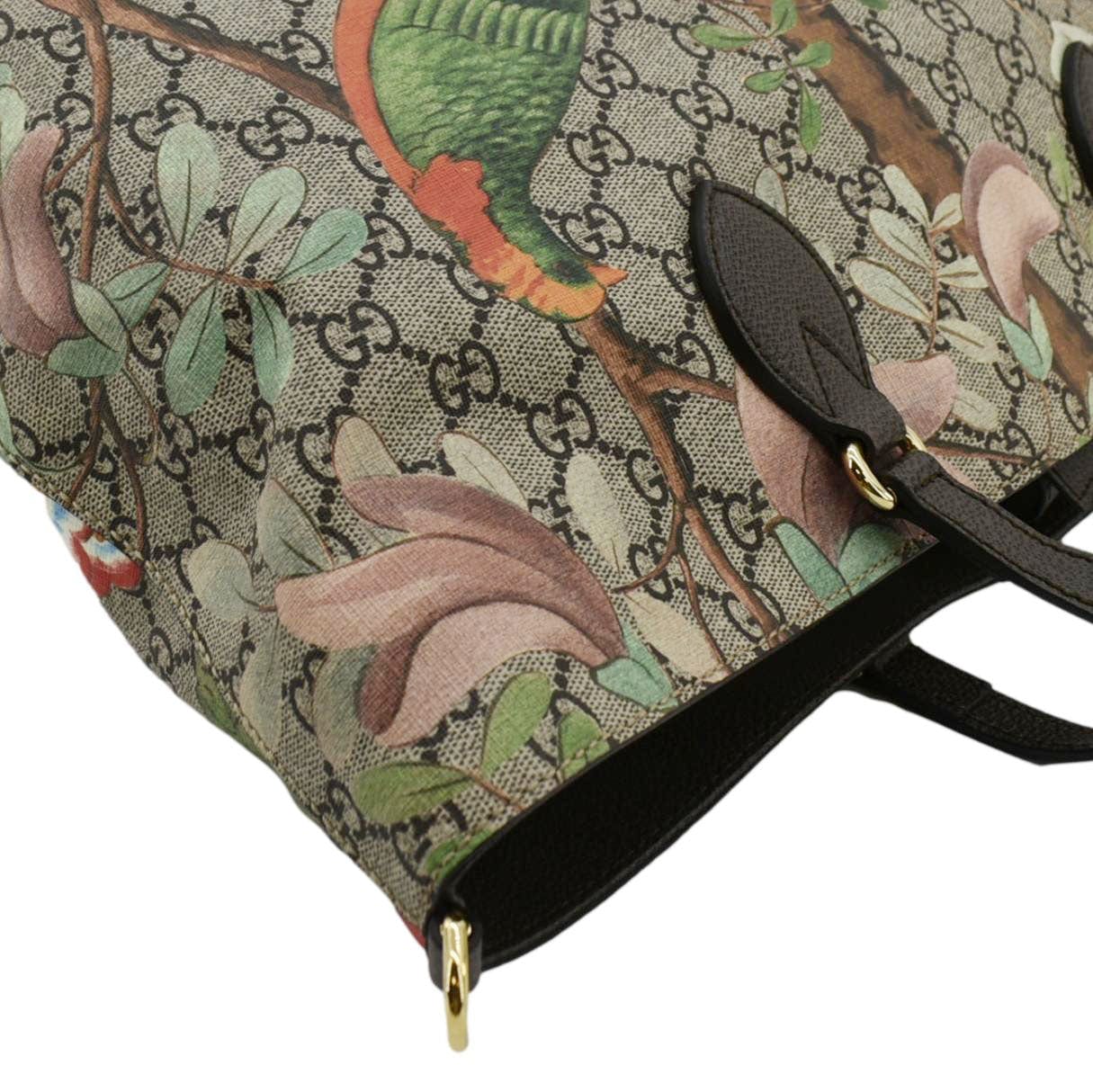 GUCCI Tian Print GG Supreme Canvas Tote Shoulder Bag Beige 453705