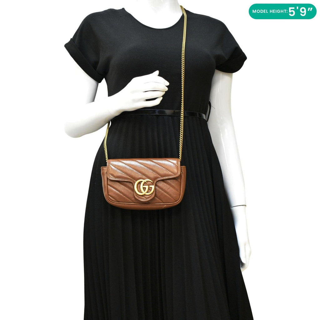 GUCCI GG Marmont Super Mini Matelasse Leather Shoulder Bag Brown 476433