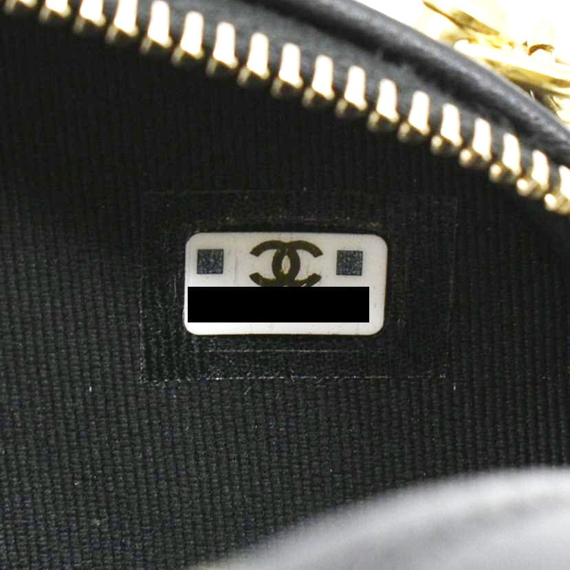 CHANEL Oval CC Leather Vanity Chain Mini Crossbody Clutch Black