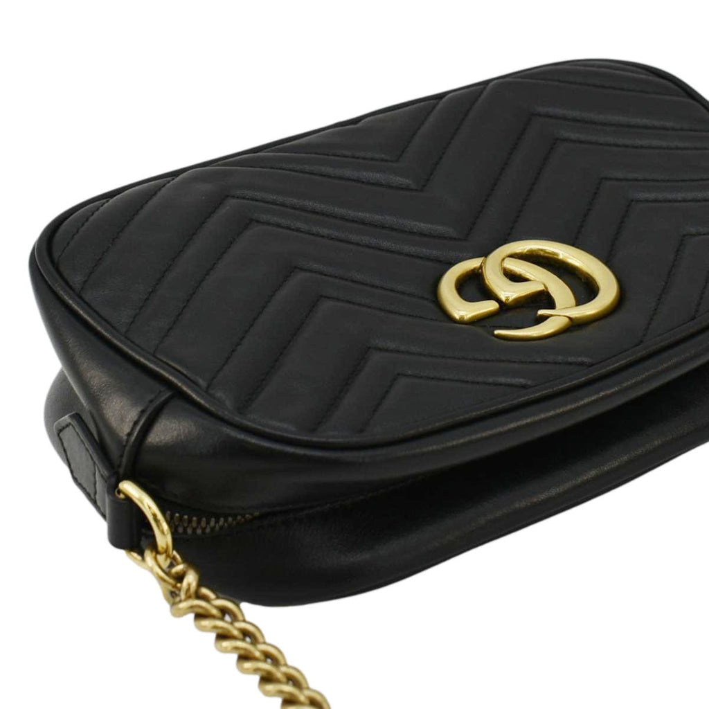 GUCCI GG Marmont Small Matelasse Chevron Leather Camera Bag Black 447632