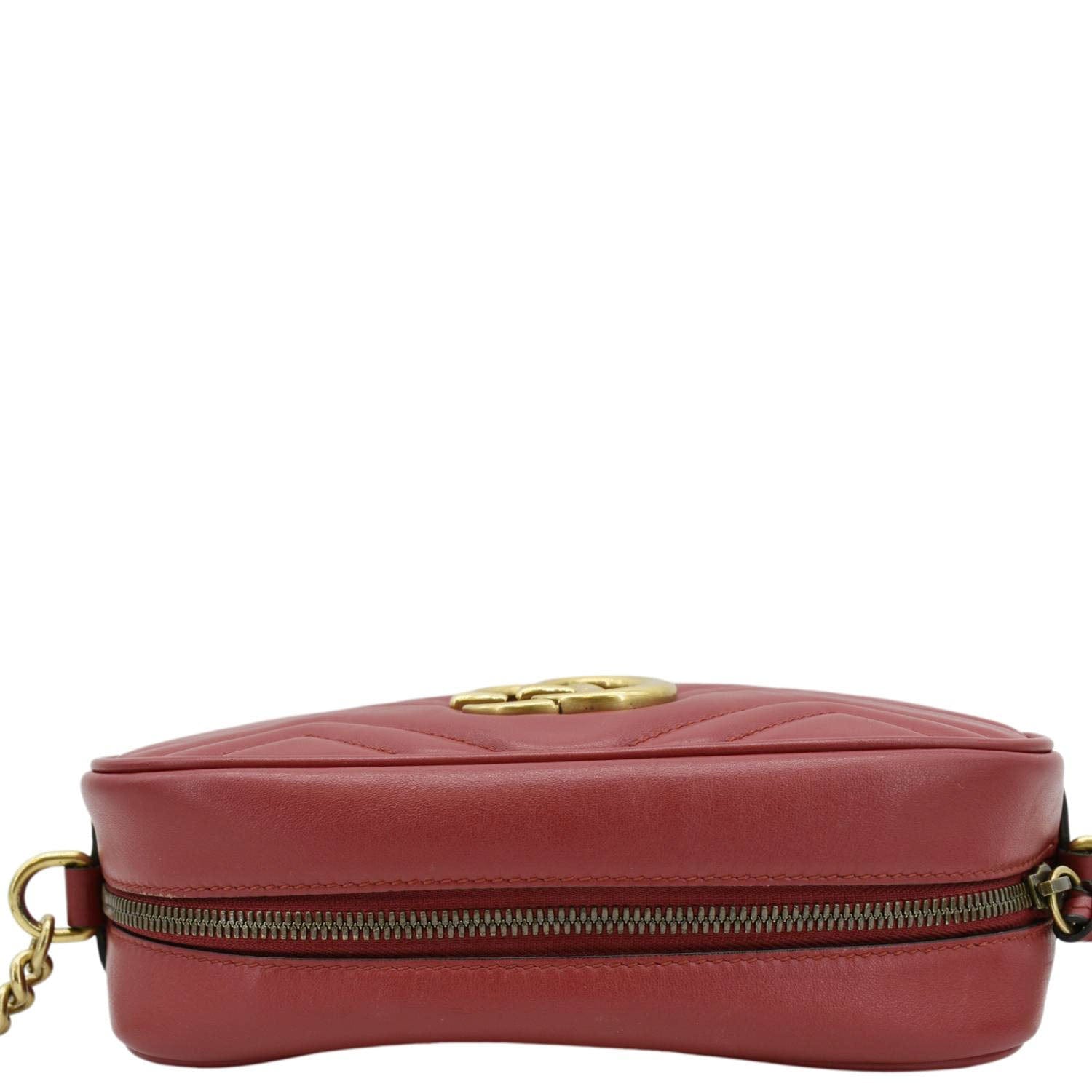 GUCCI GG Marmont Small Matelasse Chevron Leather Crossbody Camera Bag Red 447632