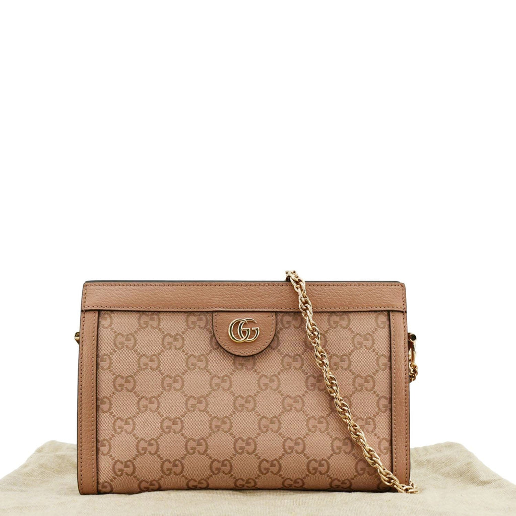 GUCCI Ophidia Small GG Canvas Chain Shoulder Bag Pink 503877