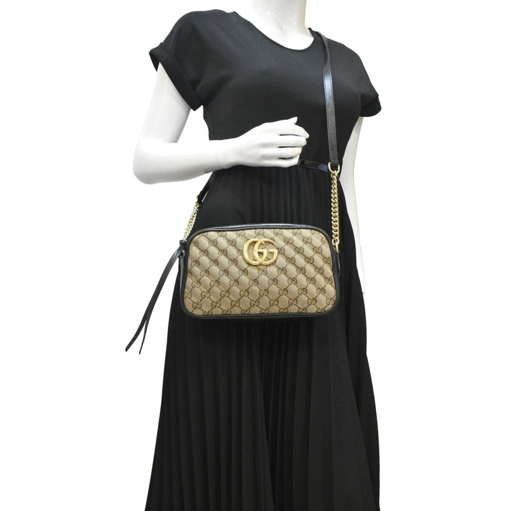 GUCCI Marmont Small Monogram Canvas Crossbody Camera Bag Beige 447632