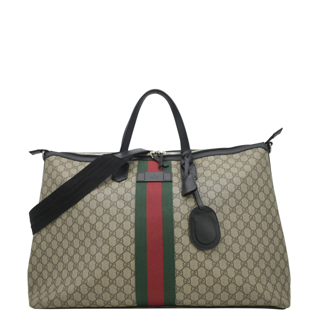 GUCCI Large Zippered GG Supreme Canvas Web Duffle Bag Beige 353406