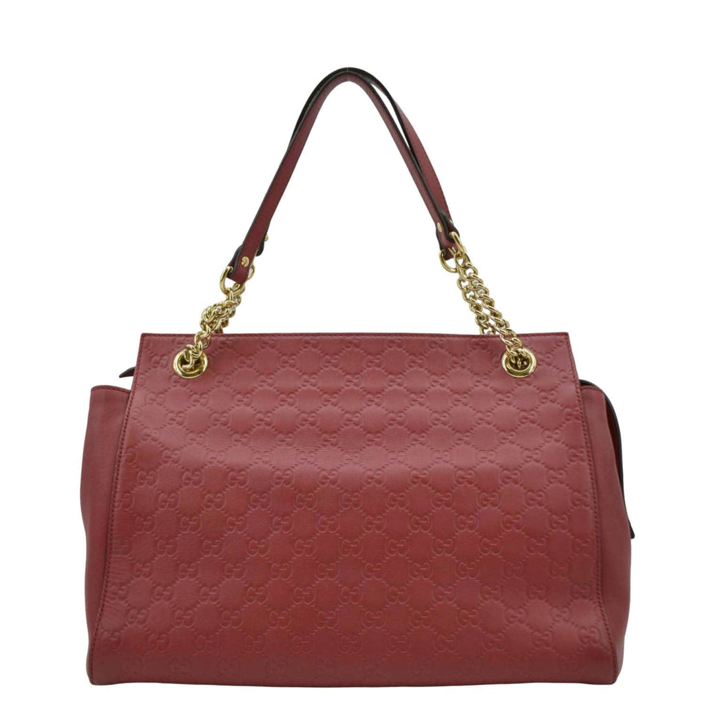 GUCCI Large Soft Signature Leather Chain Shoulder Tote Bag Red 453771