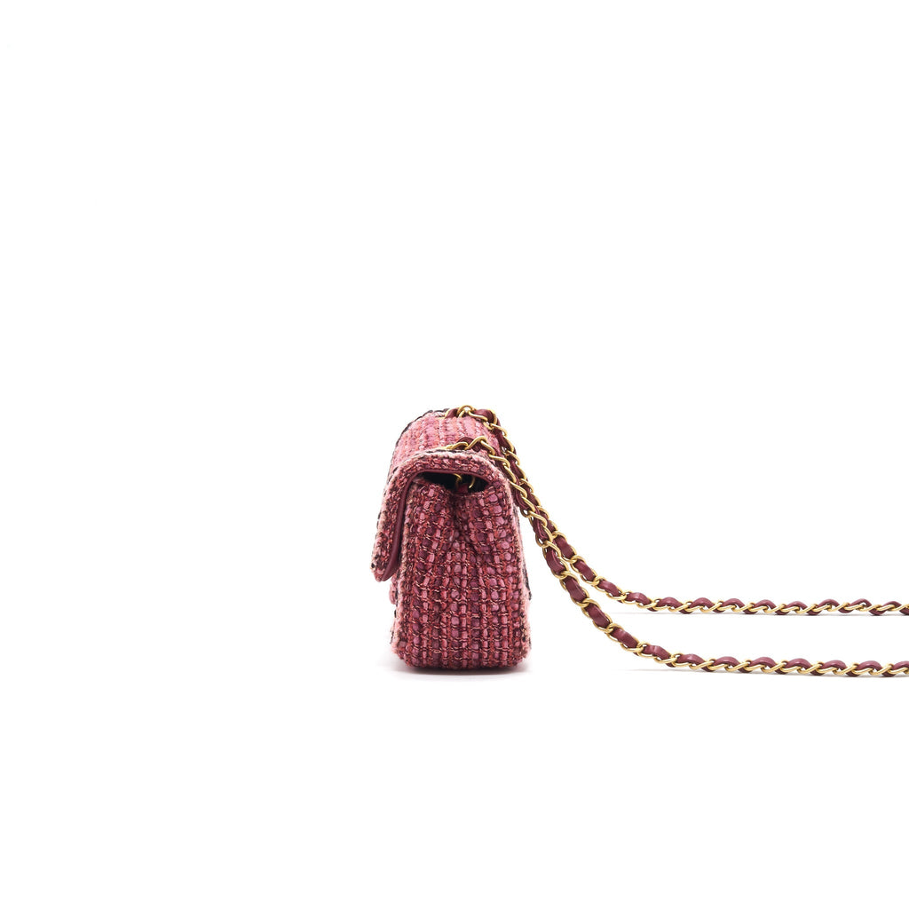 Chanel Tweed/Braid Classic Flap Mini Bag Pink