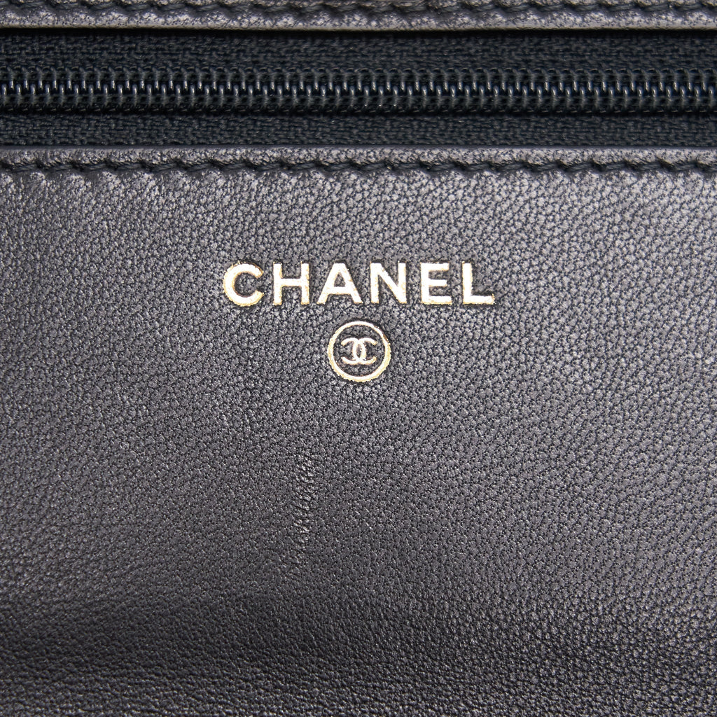 Chanel Lambskin Quilted CC Pearl Crush Wallet on Chain Black