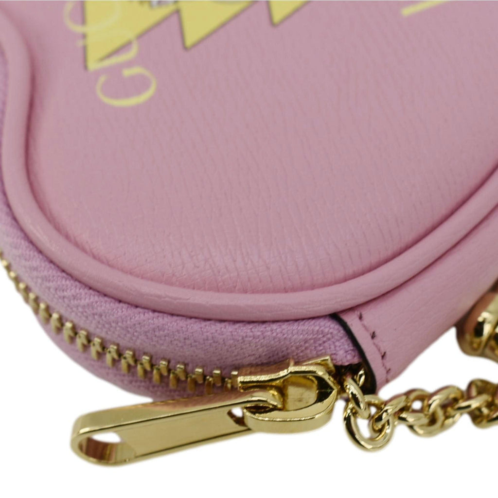 Gucci Bananya Heart Print Leather Coin Case Pink 701062