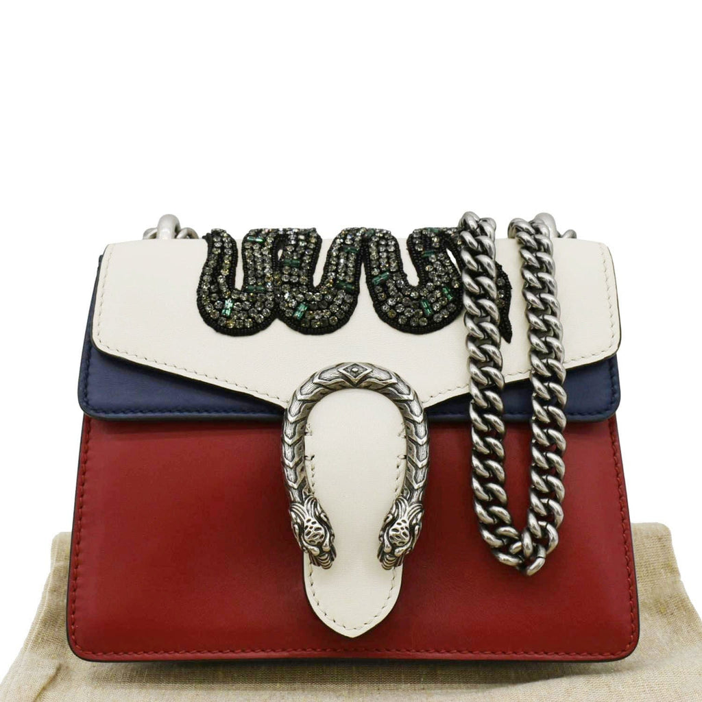 GUCCI Dionysus Embroidered Snake Leather Shoulder Bag Red 421970