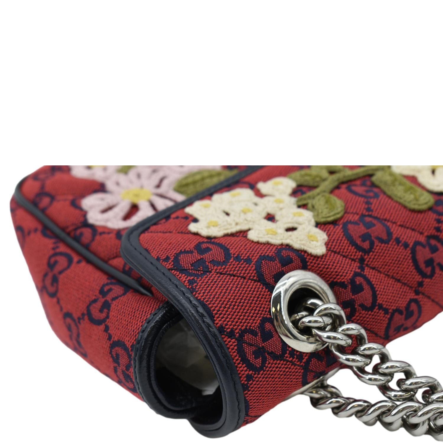 GUCCI GG Marmont Small Floral Embroidered Canvas Crossbody Bag Red 443497