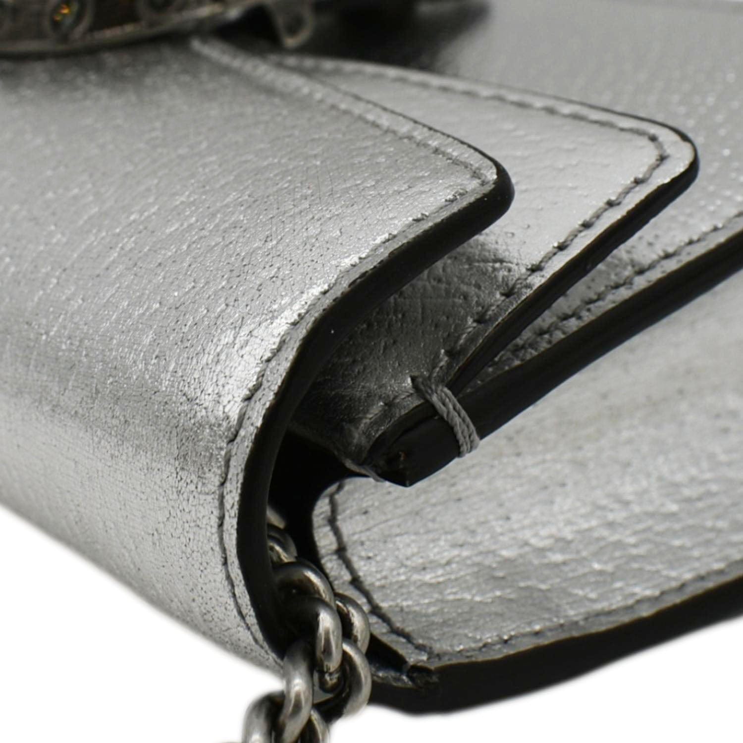 GUCCI Dionysus Super Mini Metallic Leather Crossbody Bag Silver 476432