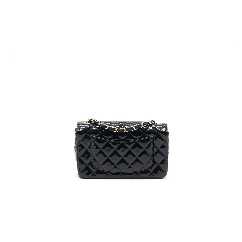 Chanel Mini Rectangular Flap Bag Patent Leather Black with L