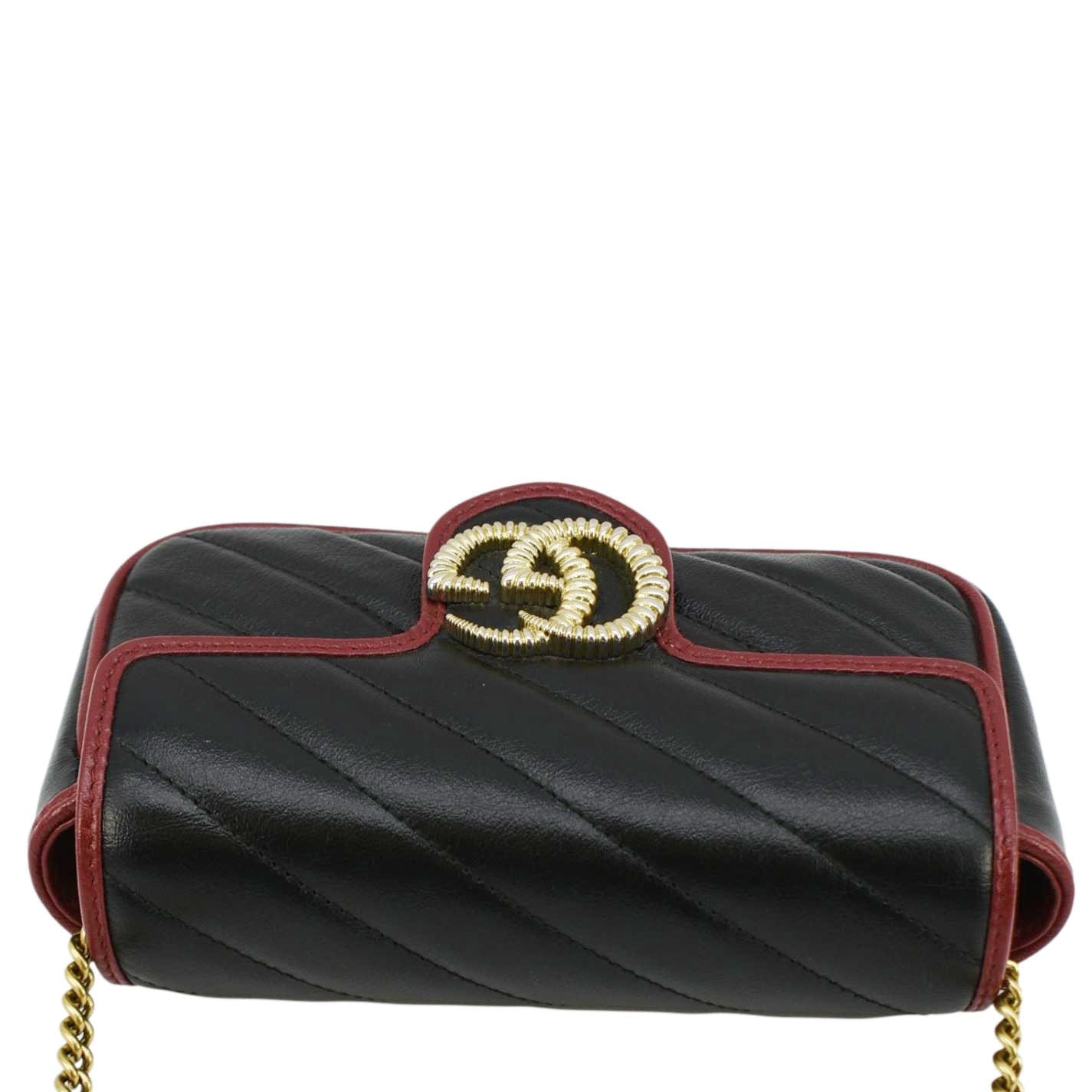 GUCCI GG Marmont Tourchon Mini Matelasse Leather Shoulder Crossbody Bag Black 574969