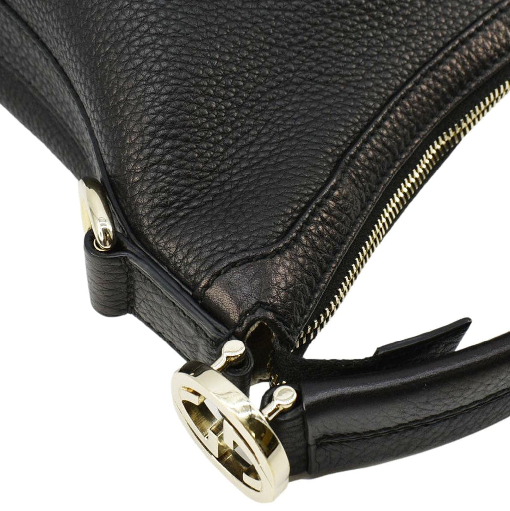 GUCCI Miss GG Original Pebbled Calfskin Leather Hobo Bag Black 326514