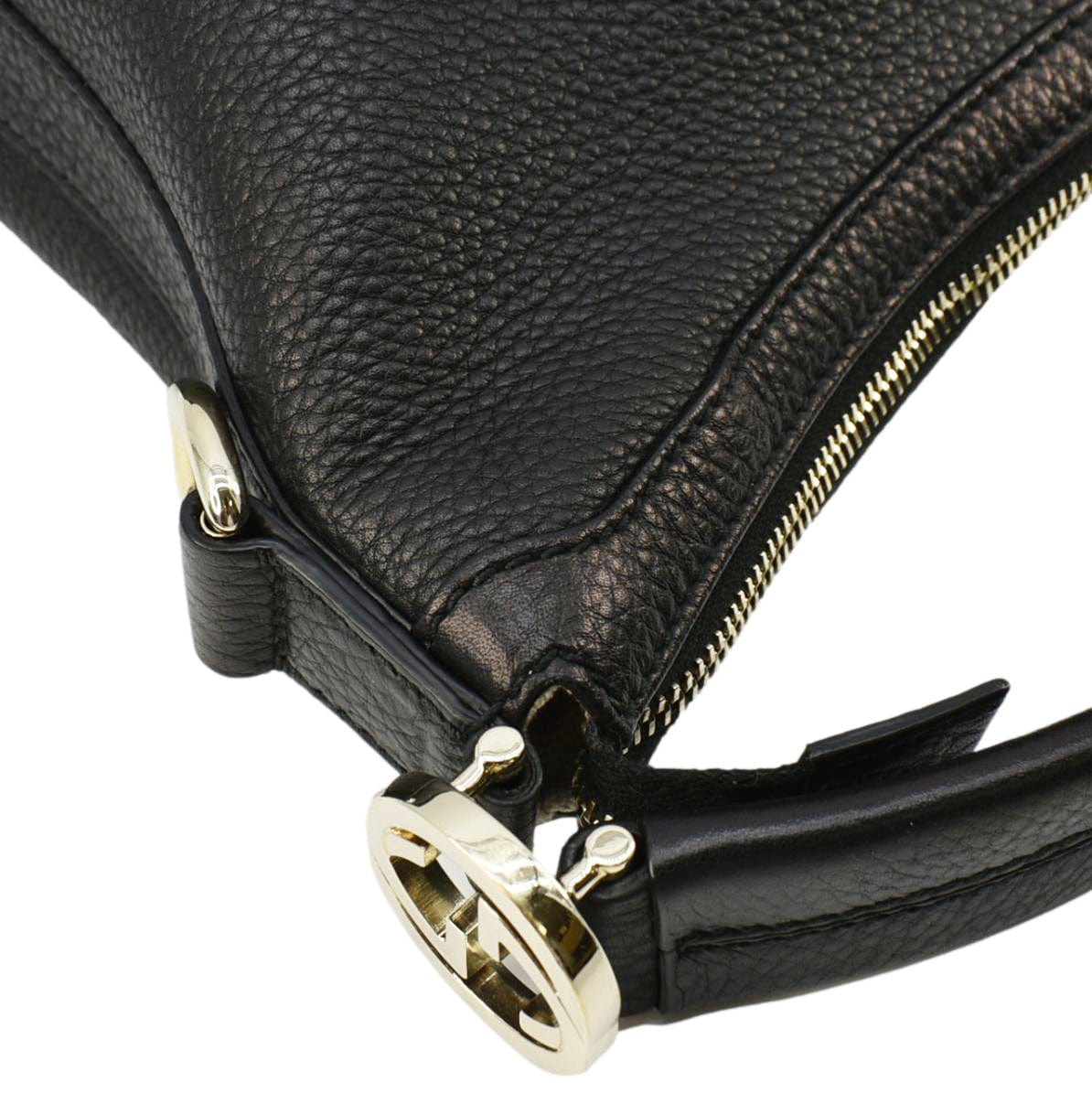 GUCCI Miss GG Original Pebbled Calfskin Leather Hobo Bag Black 326514