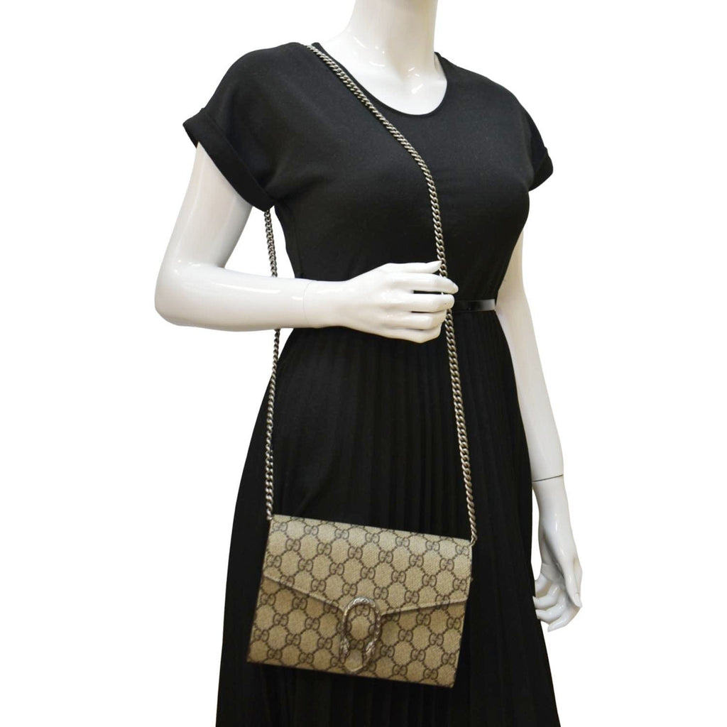 GUCCI Dionysus GG Supreme Crossbody Chain Wallet Beige 401231