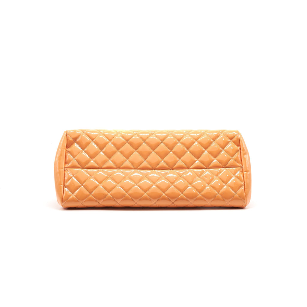 CHANEL Just Mademoiselle Patent Bowling Bag Orange Pink