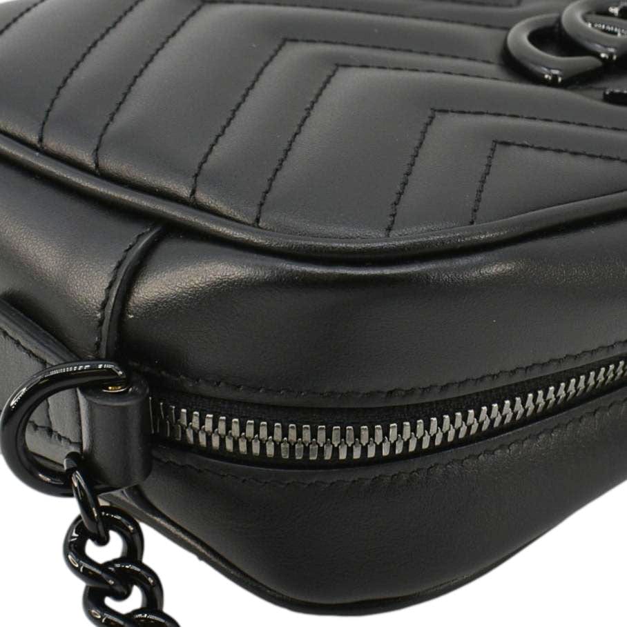 GUCCI GG Marmont Matelasse Chevron Leather Camera Crossbody Bag Black 447632