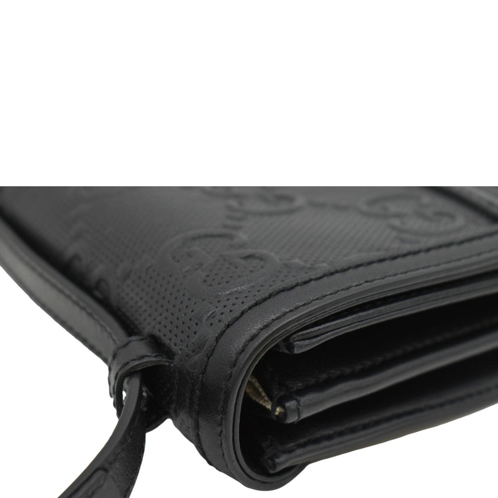 GUCCI GG Embossed Leather Messenger Bag Black 625782