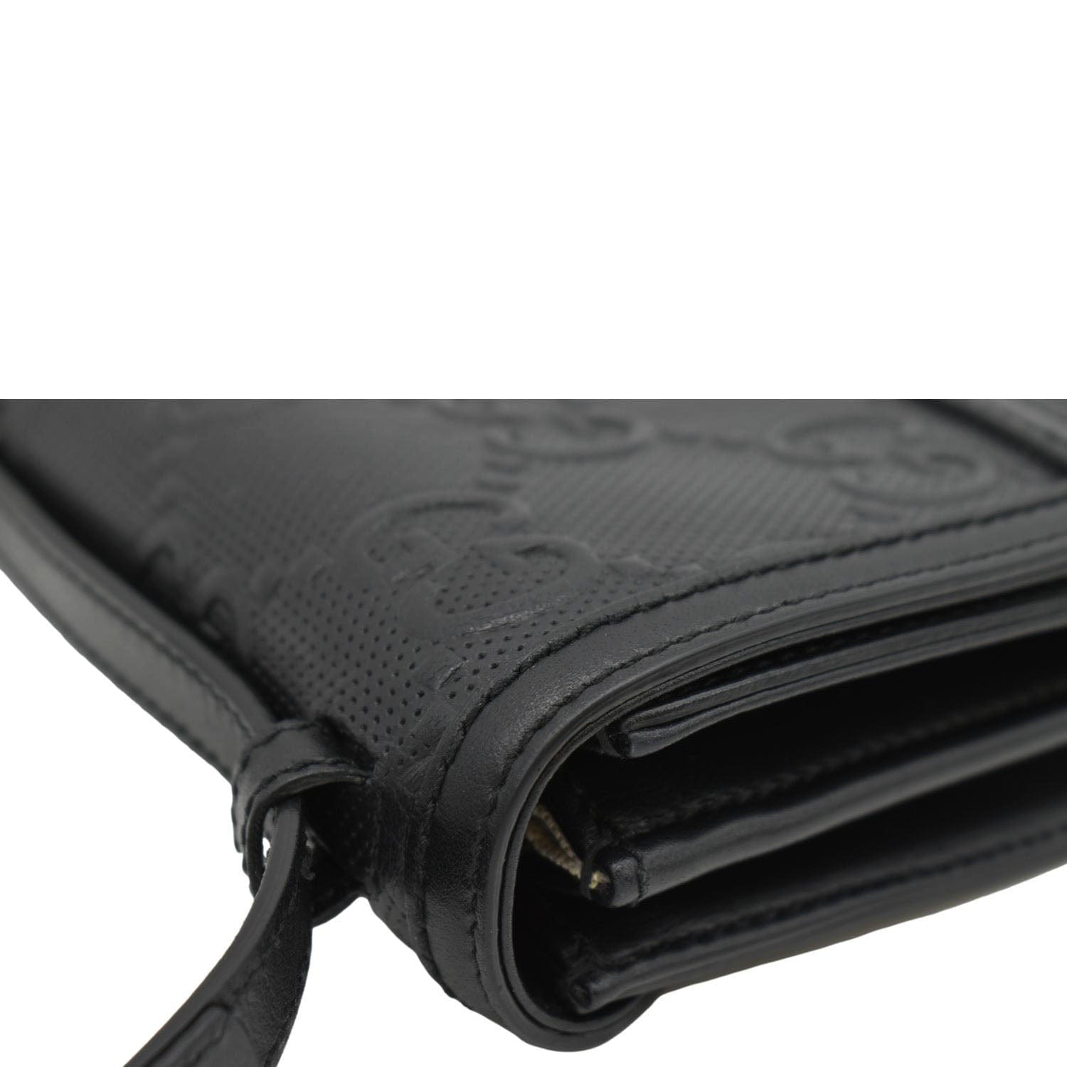 GUCCI GG Embossed Leather Messenger Bag Black 625782