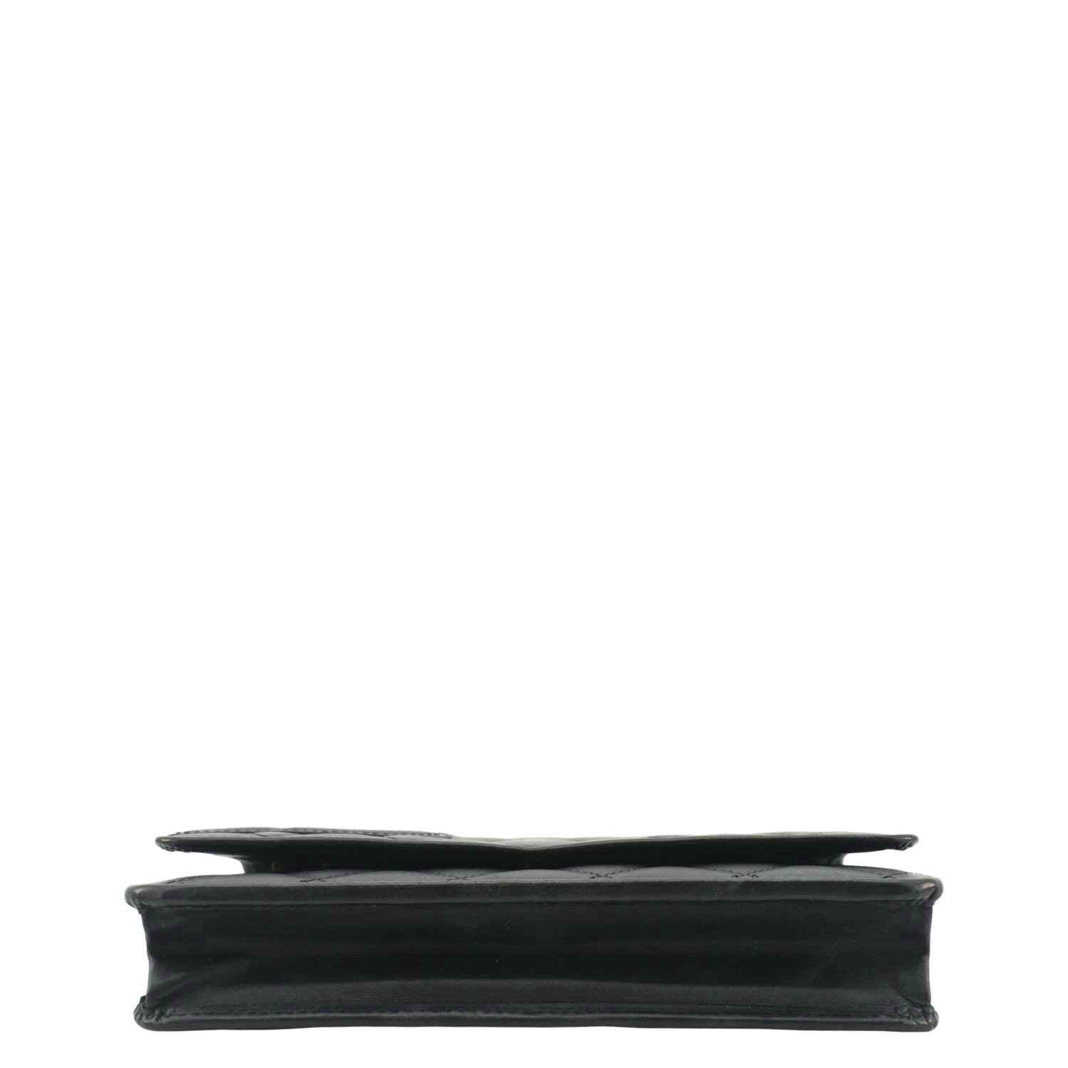 CHANEL Cambon Ligne  Wallet On Chain Quilted Leather Clutch Crossbody Bag Black