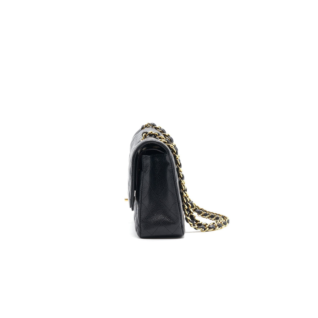 CHANEL MEDIUM CLASSIC DOUBLE FLAP CAVIER Black and gold