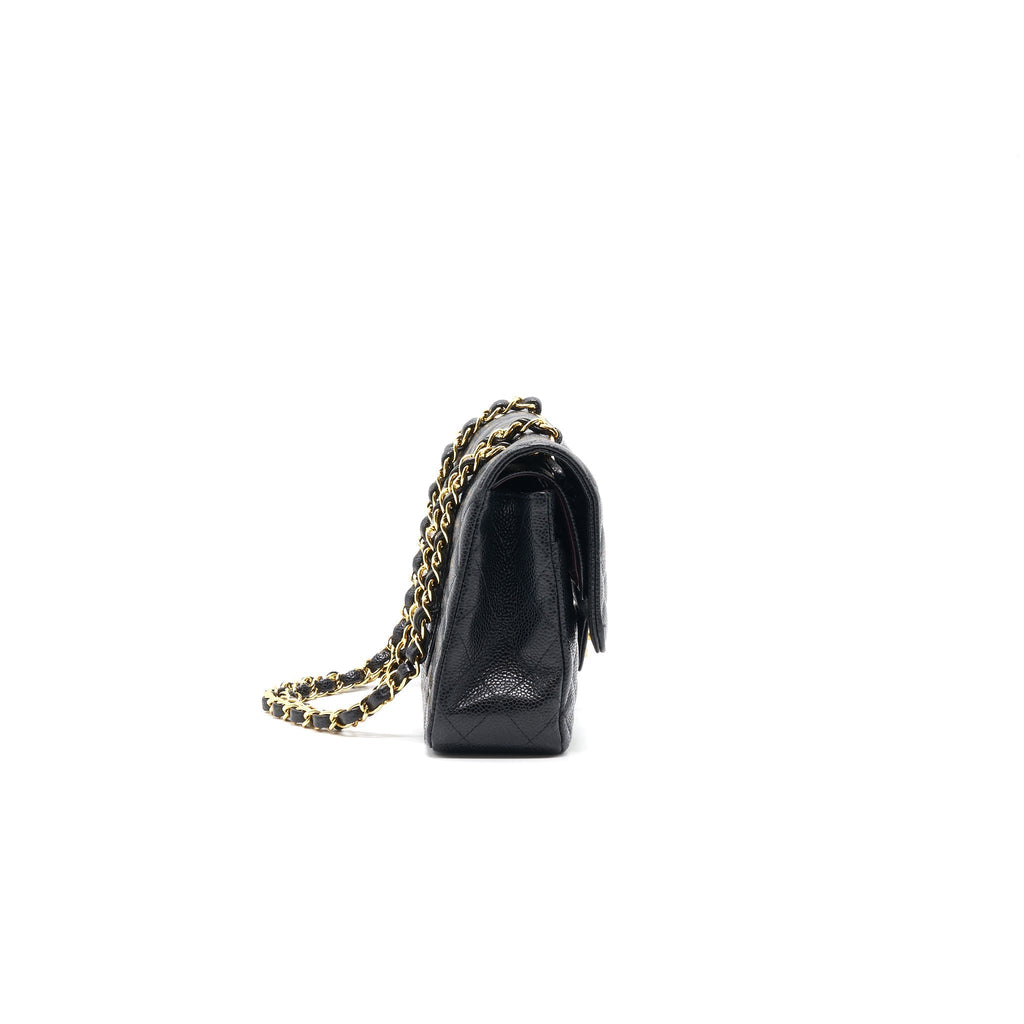 CHANEL MEDIUM CLASSIC DOUBLE FLAP CAVIER Black and gold
