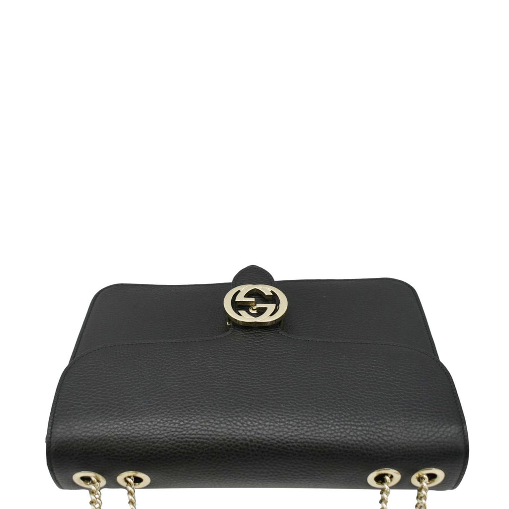 GUCCI Interlocking GG Leather Crossbody Bag Black 510303