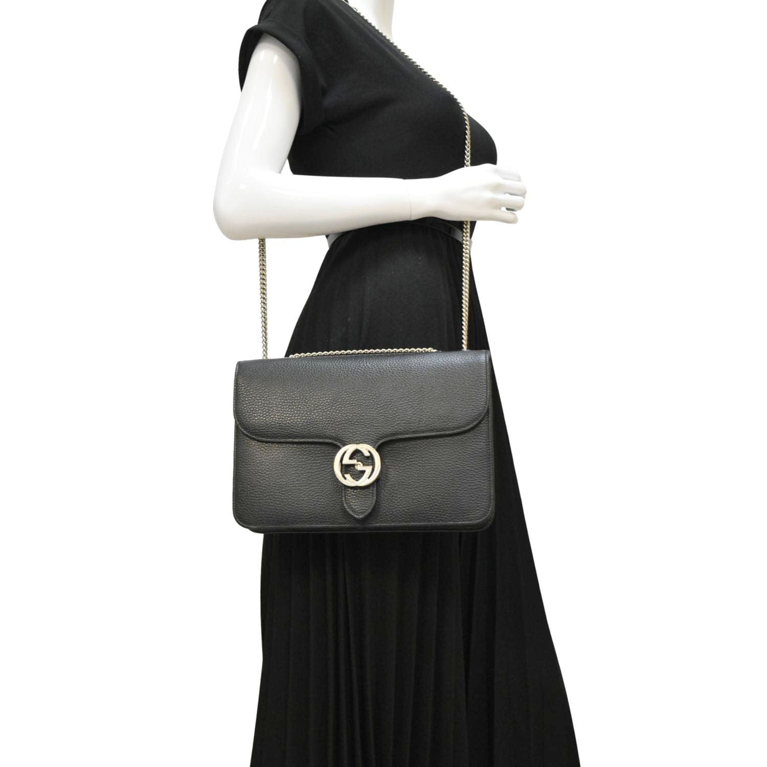 GUCCI Interlocking GG Leather Crossbody Bag Black 510303