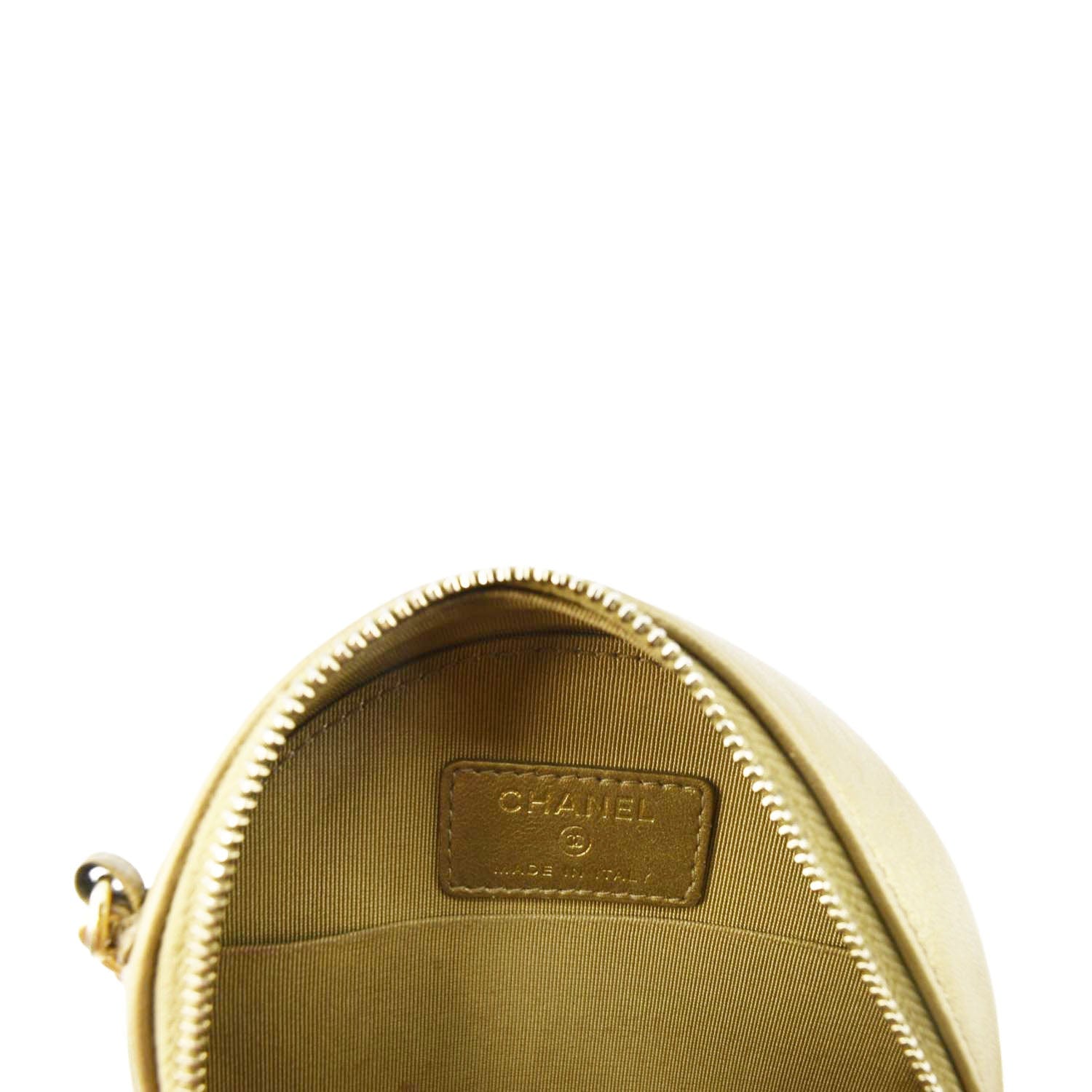 CHANEL Egyptian Amulet Round Quilted Metallic Lambskin Chain Clutch Crossbody Bag Gold