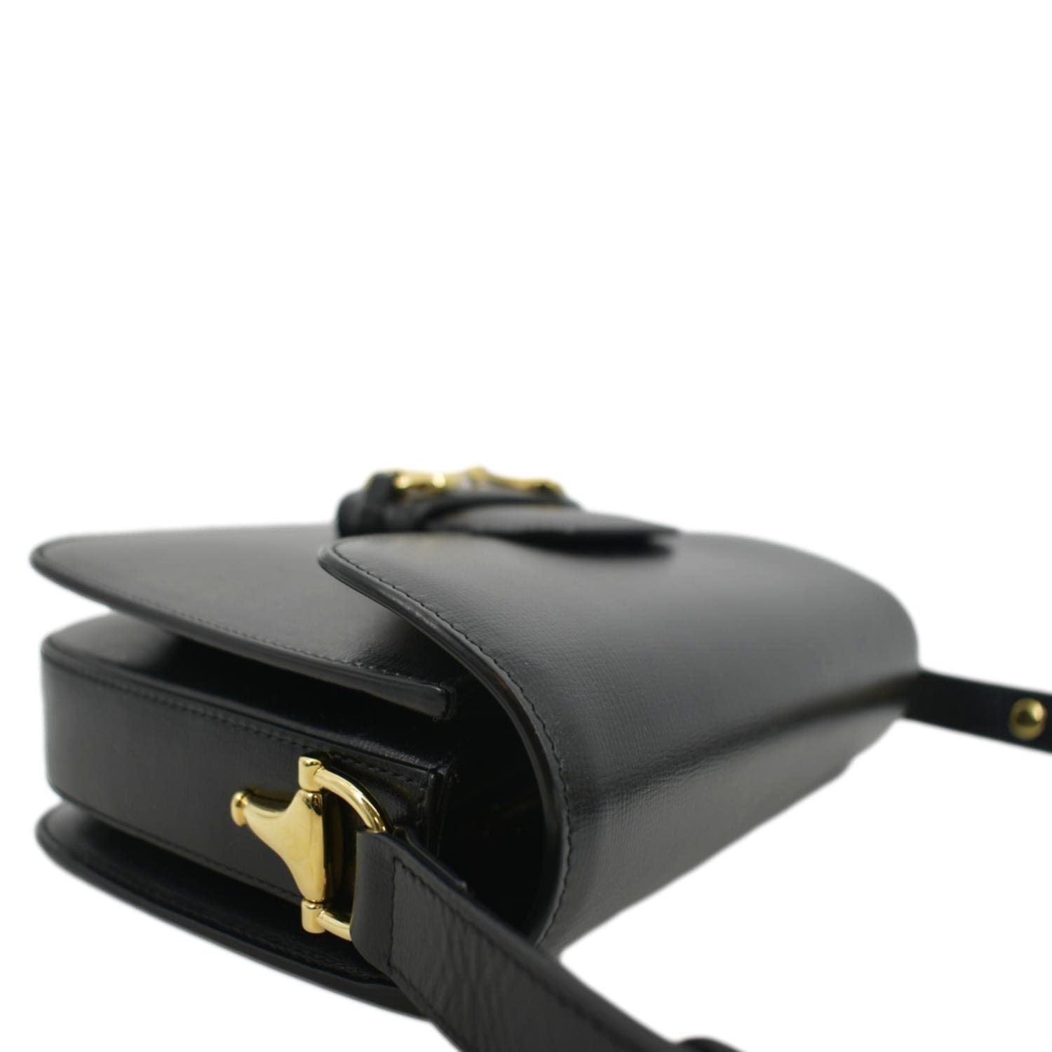 GUCCI Horsebit 1955 Small Leather Shoulder Bag Black 602204
