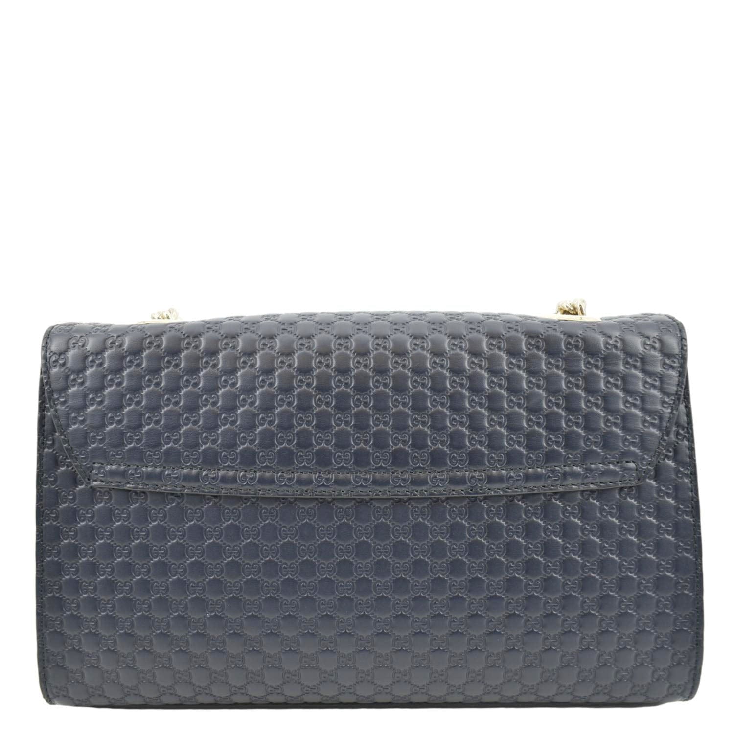 GUCCI Emily Medium GG Leather Chain Shoulder Bag Navy Blue 449635