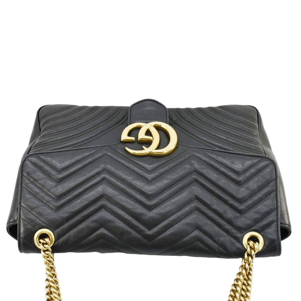 GUCCI GG Marmont Large Matelasse Leather Shoulder Bag Black 498090