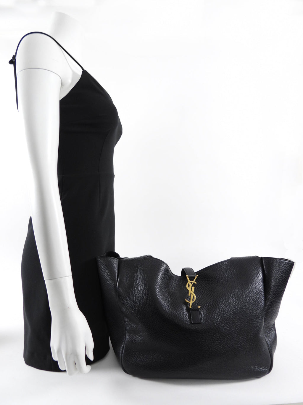 Saint Laurent Le 5 a 7 Black Grained Leather Bea Tote Bag