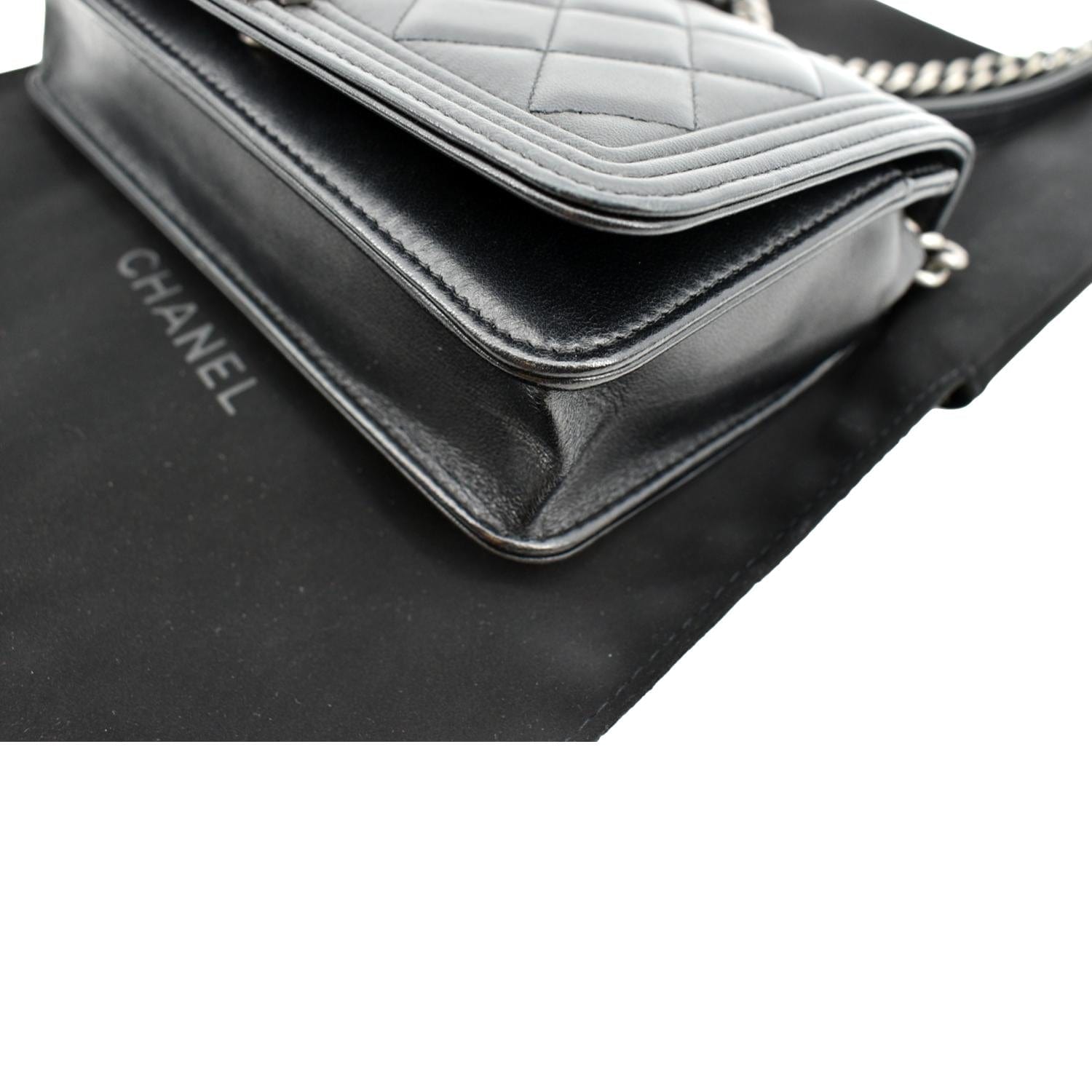 CHANEL Boy Woc Lambskin Leather Wallet On Chain Clutch Bag Black
