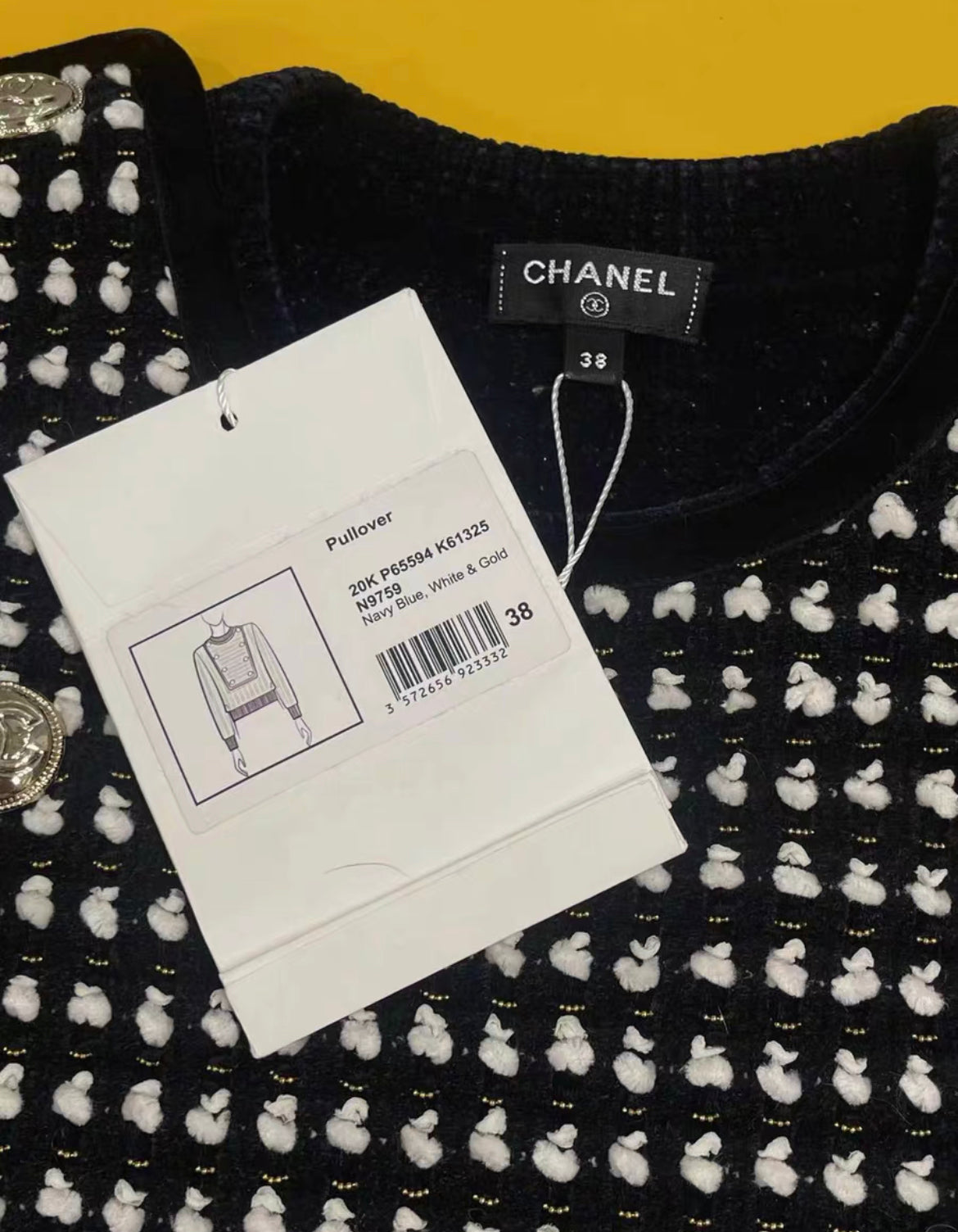 Chanel 20K Navy Blue, White & Gold Pullover size 38 brand new with tags