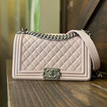 CHANEL Boy Bag Old Medium Baby Pink Calfskin Shoulder Bag
