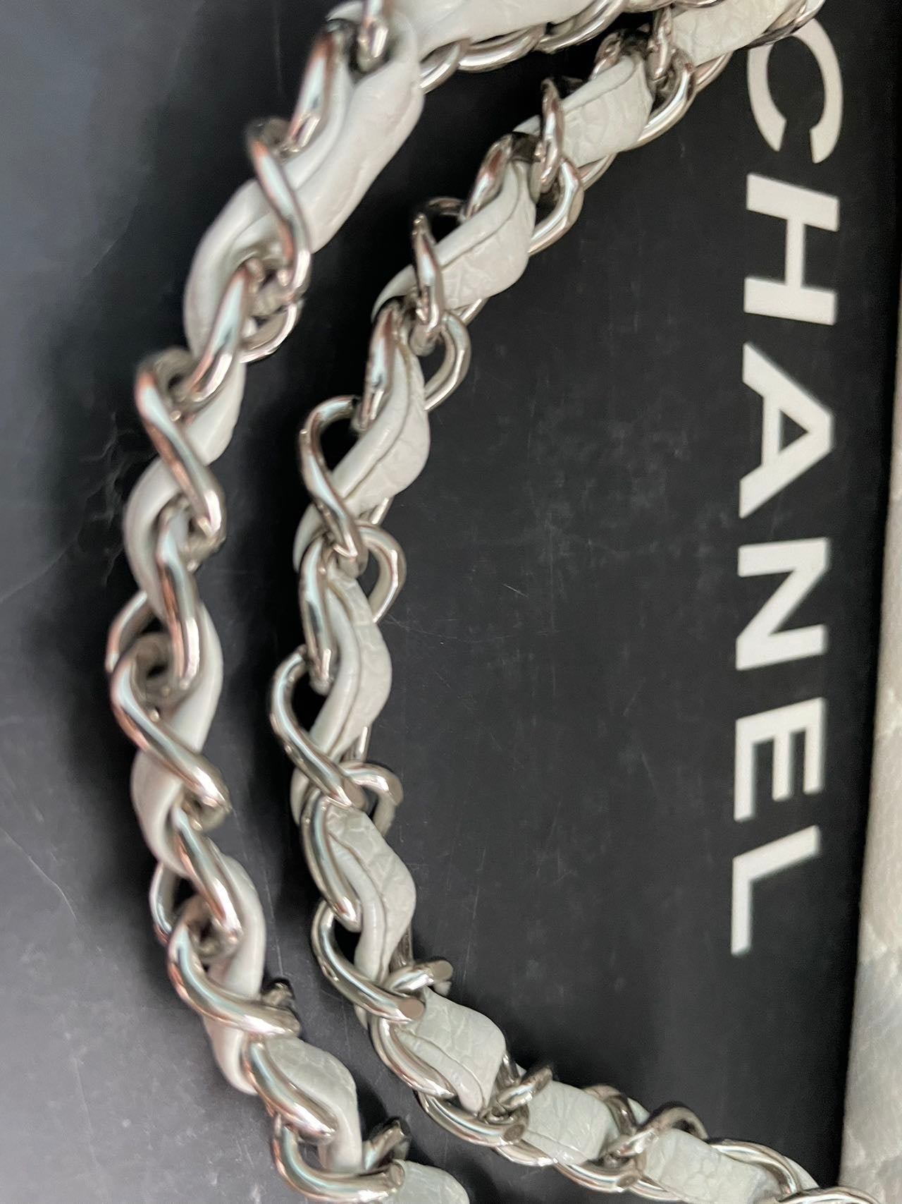 Chanel White Classic Flap Bag in medium Caviar Leather with Silver Hardware