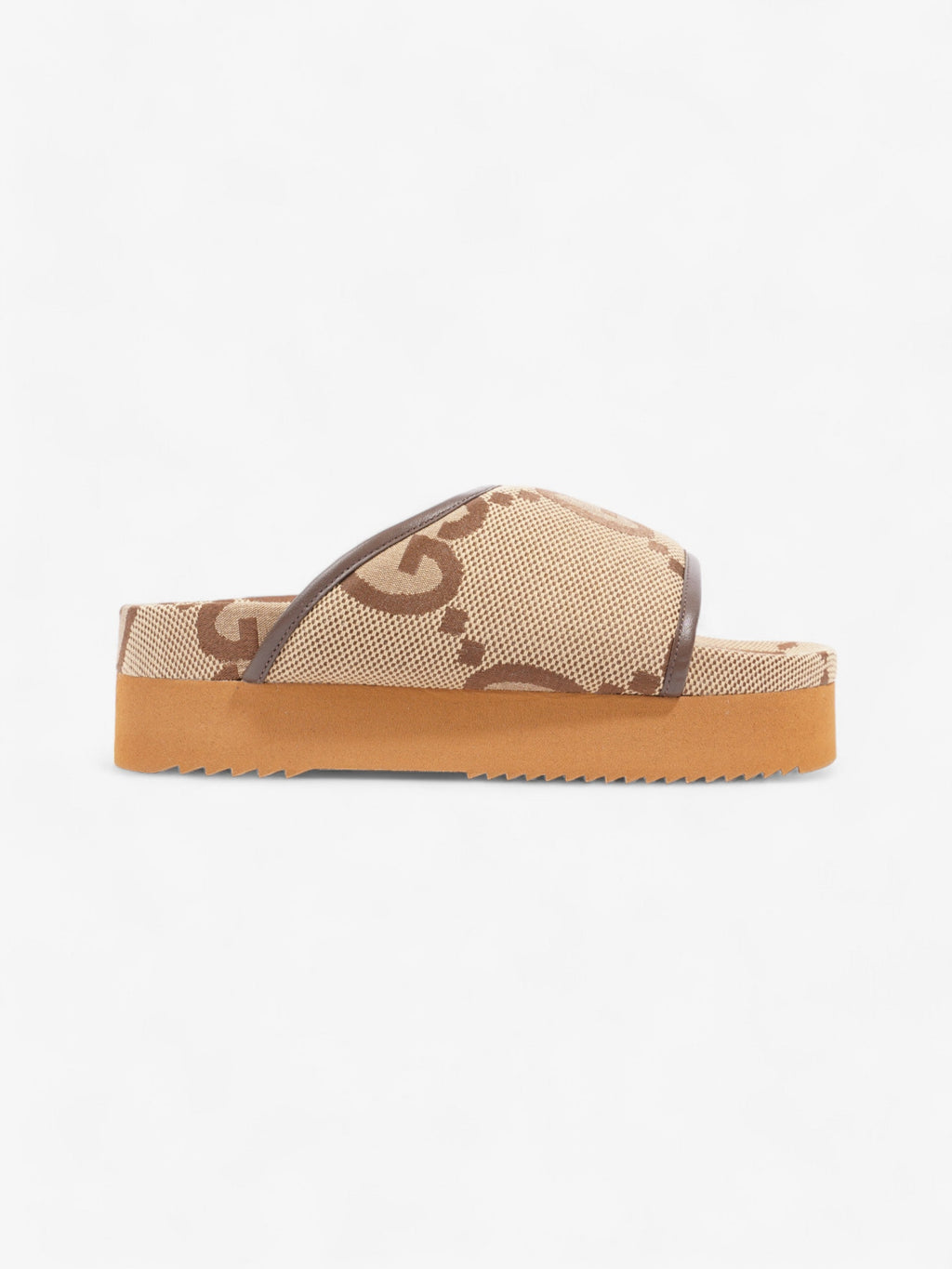 Gucci GG Platform Slides Beige And Ebony GG Supreme Canvas EU 38 UK 5