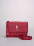 Saint Laurent Grained Calfskin Medium Monogram Sunset Bag in  Satchel Red
