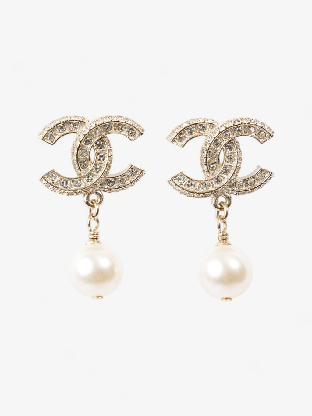 Chanel CC Pearl Drop Earrings Light Gold / White Base Metal