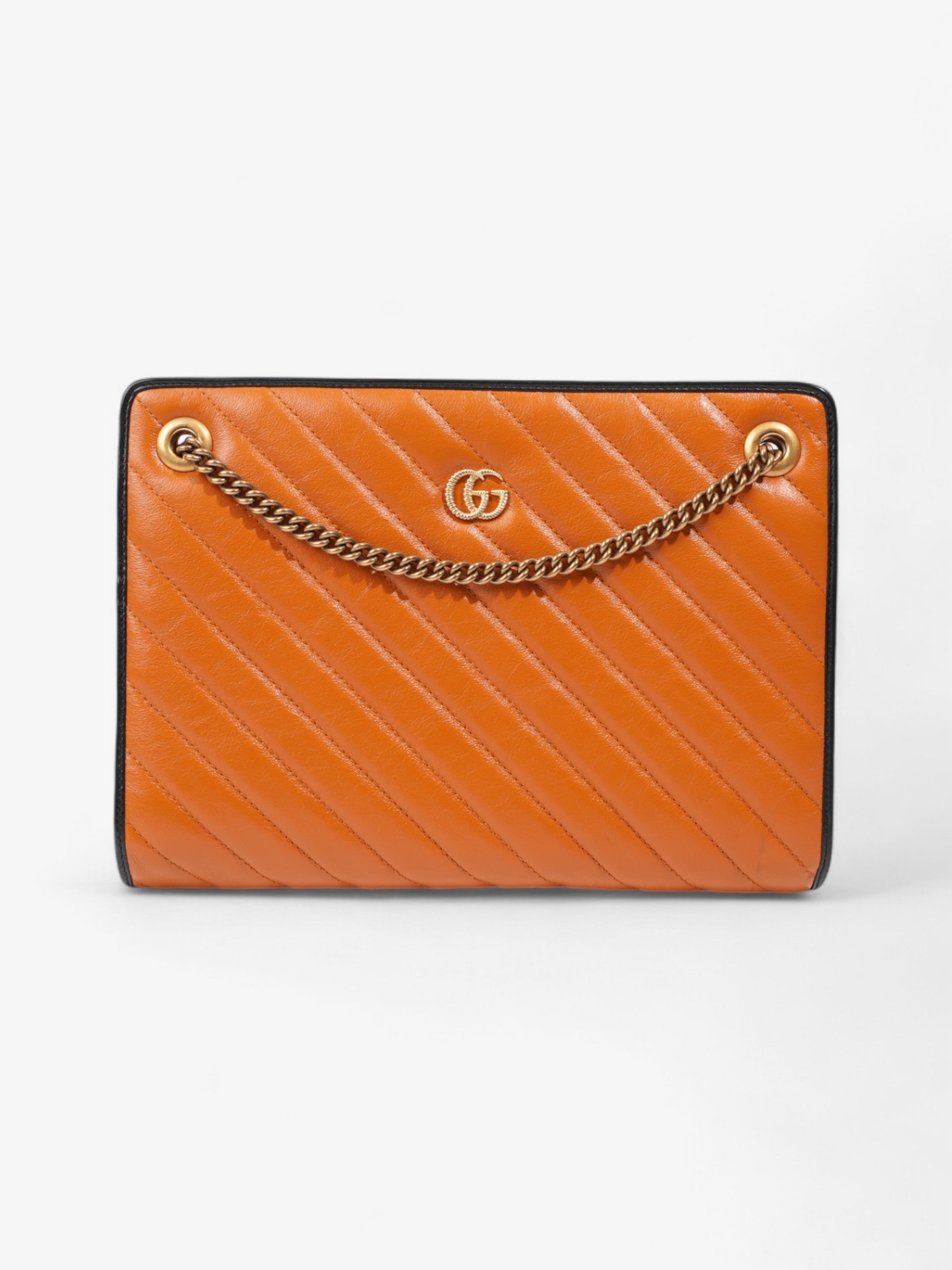 Gucci GG Marmont Accordion Shoulder Bag Orange / Black Matelasse Leather Medium