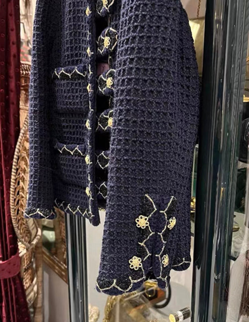 CHANEL 15A METIERS D'ART SALZBURG NAVY BLUE TWEED JACKET size 44 brand new with tags