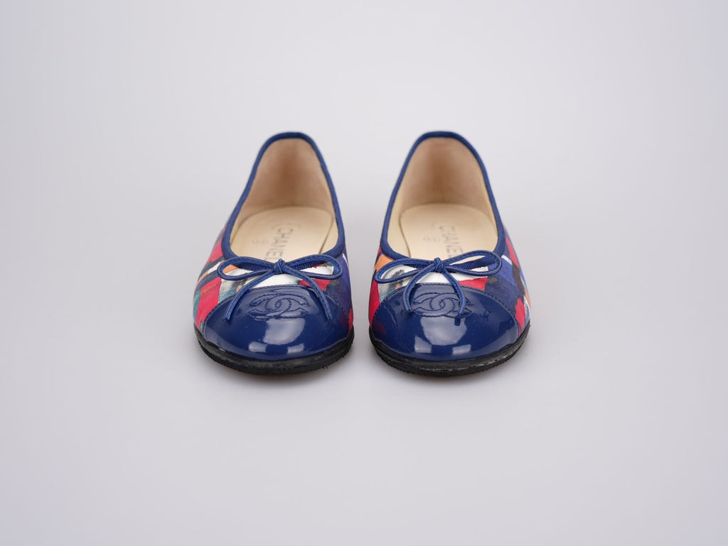Chanel Multicolor Abstract Patent CC Cap Toe Ballerina Flats Size 37