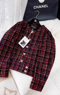 Chanel 22K red, black & yellow tweed jacket size 40