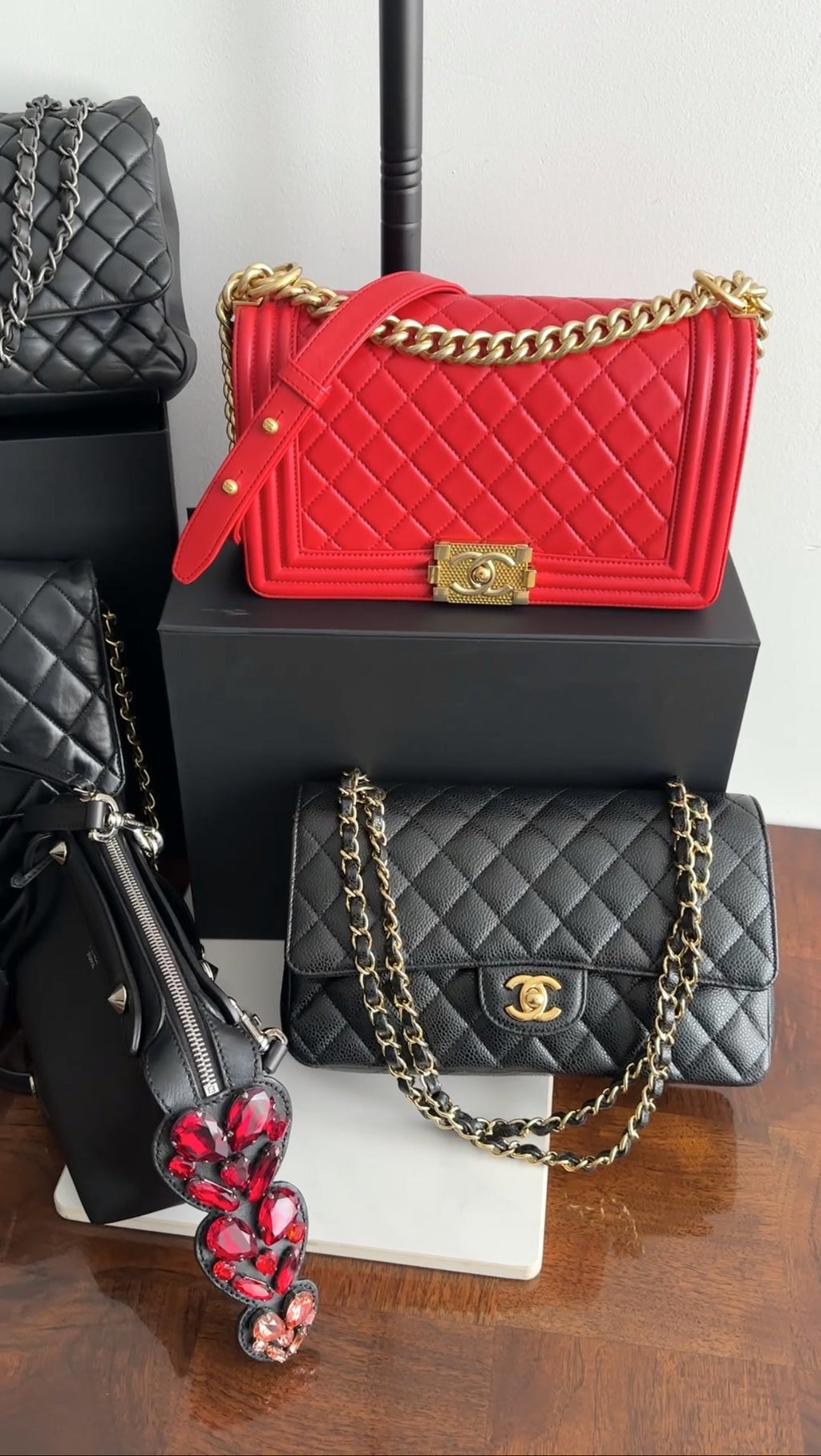 Chanel Red Quilted Lambskin Leather Medium Le Boy Bag GHW